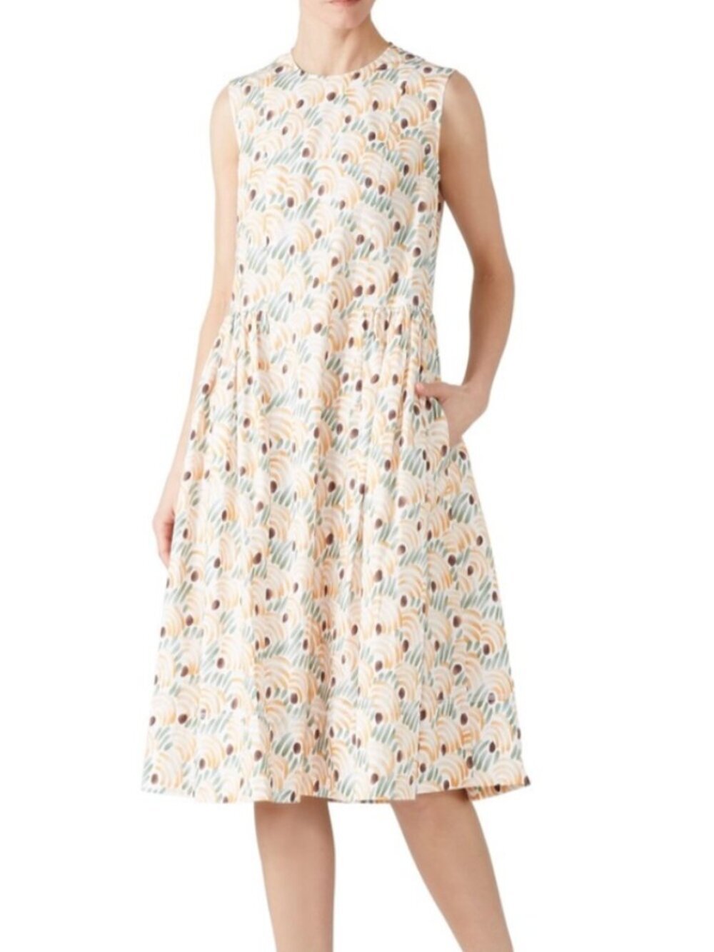 MARNI Peach Printed Midi Dress Size 38 Small